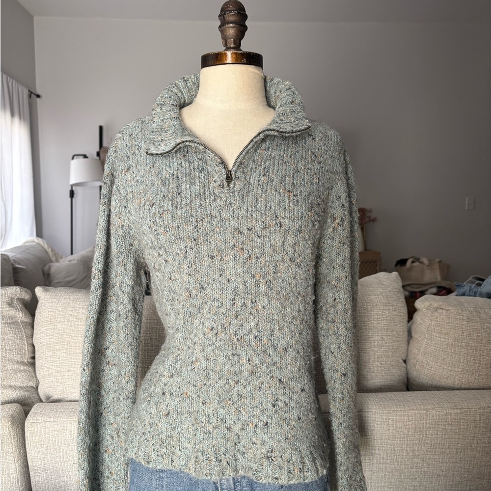 Gray blue cozy knitted quarter zip Women's Sweater